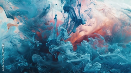 Beautiful abstraction of liquid paints in slow blending flow mixing together gently, Abstract colorful liquid water,covers, banners, flyers and posters and other
