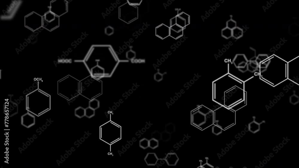 科学・化学の多角形ベンゼン環がカメラに向かってくる背景Background of polygonal benzene rings in science and chemistry coming toward the camera CG 科学・化学の多角形ベンゼン環がカメラに向かってくる背景Background of polygonal benzene rings in science and chemistry coming toward the camera CG