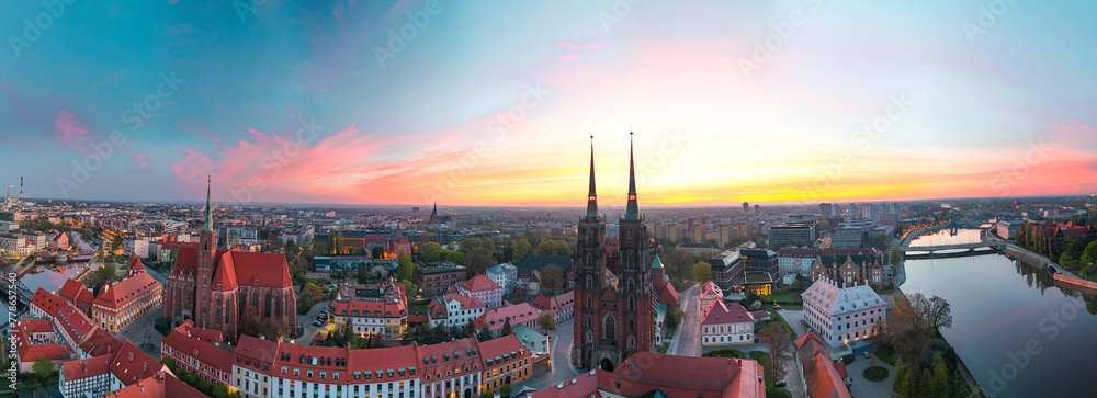 Wrocław, Katedra, Ostrów Tumski, Panorama Wrocławia, Fotografia Miejska - obrazy, fototapety, plakaty 