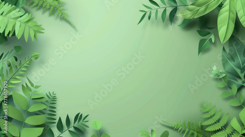 Lush green leaves of various shapes create a textured frame, ideal for a tranquil banner with blank space
