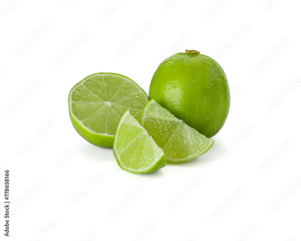 Lime isolated on white background. Lemon fruit Clipping Path. 