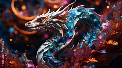 Asian style fantasy dragon concept on abstract background. © VFX1988