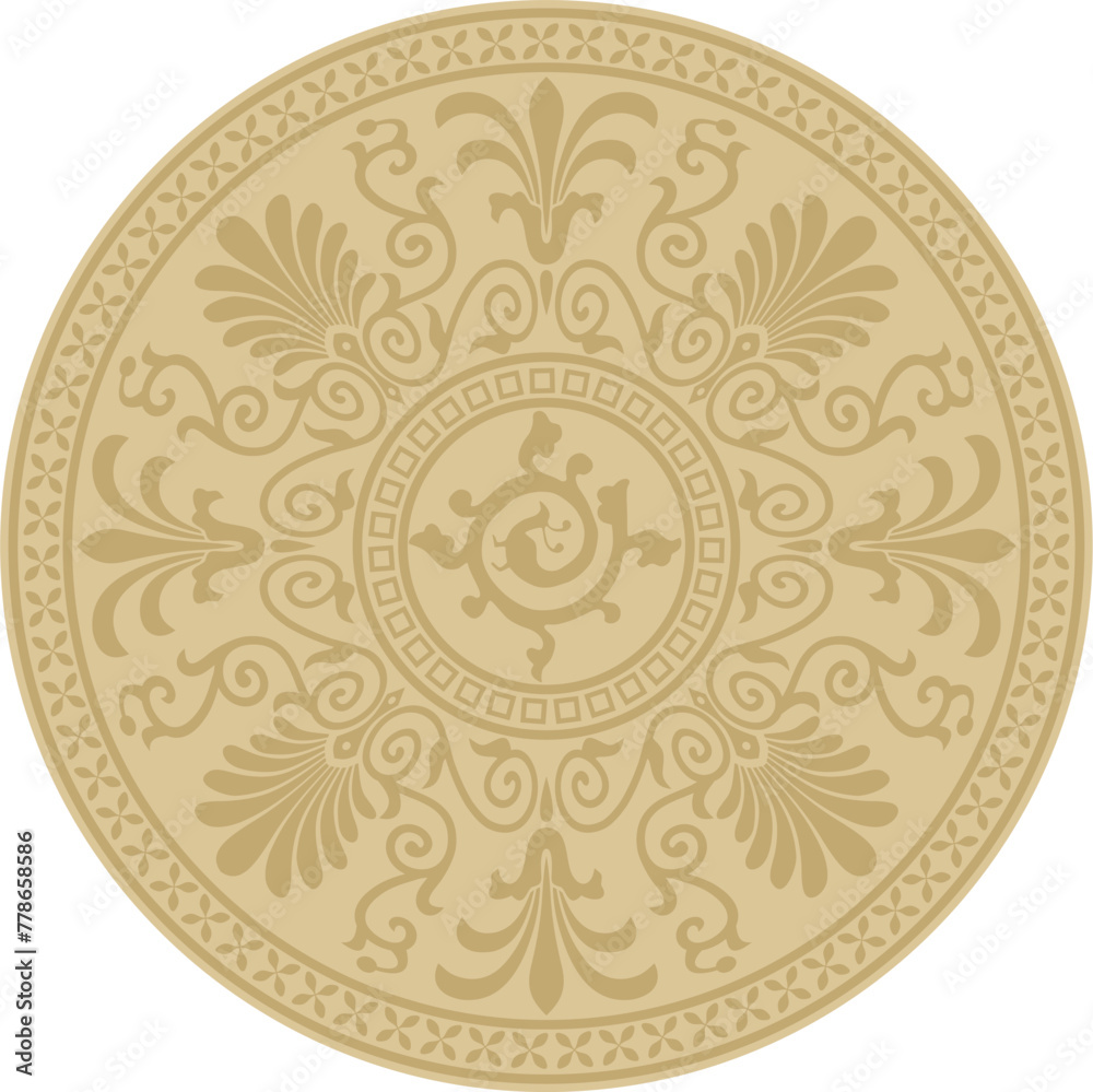 Classic Greek golden round ornament. Vector pattern, circle of ancient Hellenes. European border - ring. Classic Greek golden round ornament. Vector pattern, circle of ancient Hellenes. European border - ring.