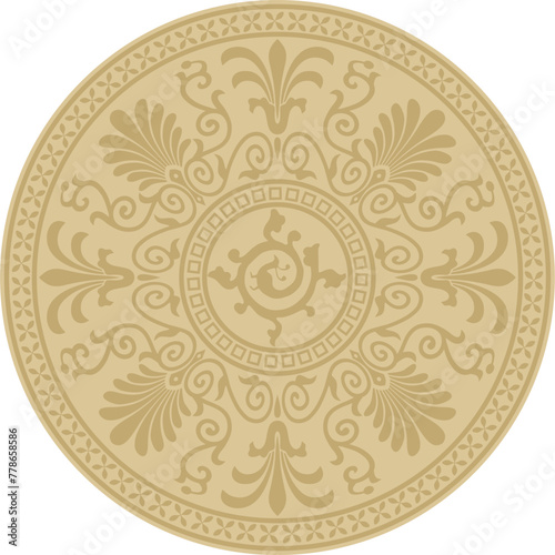 Classic Greek golden round ornament. Vector pattern, circle of ancient Hellenes. European border - ring.