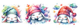  watercolor of cute rabbit  rabbit wearing sleeping hat,  happy atmosphere uprising by elements on background