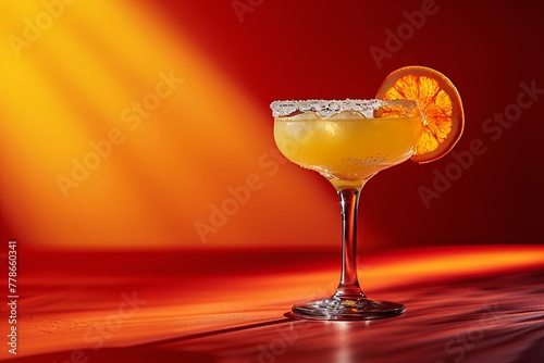Orange margarita cocktail on orange background