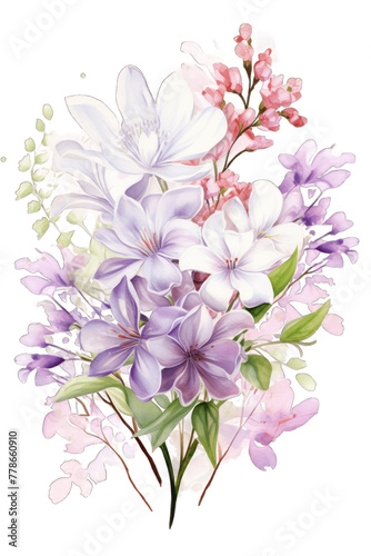 Floral Bouquet of Spring Flowers  Cherry Blossoms  White Magnolias and Lilacs in Pink  Light Purple and White on a Transparent Background
