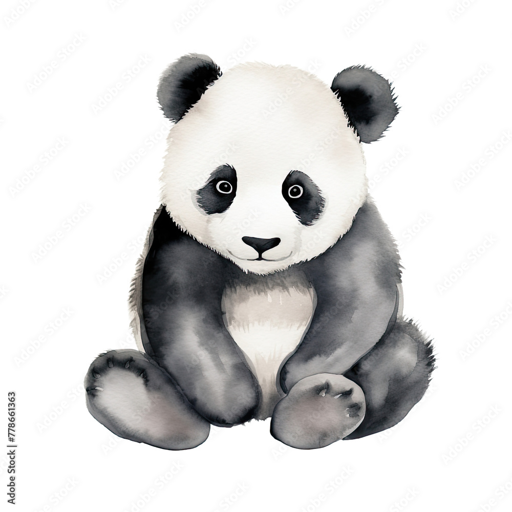 AI-generated watercolor cute Panda sitting clip art illustration. Isolated elements on a white background. AI-generated watercolor cute Panda sitting clip art illustration. Isolated elements on a white background.