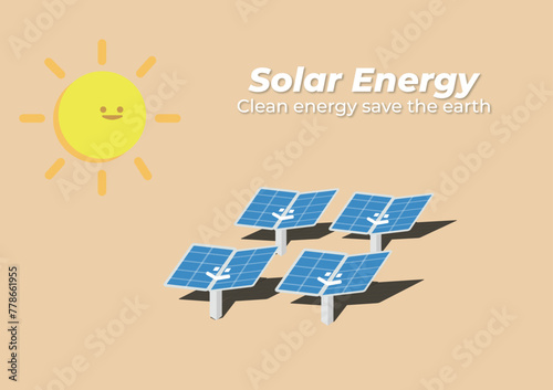 Solar energy poster. clean energy save the earth. Renewable energy poster. Fun vactor illustration.