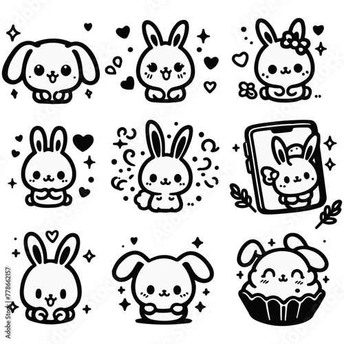 set of funny rabbits, cartoon bunny, vector illustrations (ID: 778662157)
