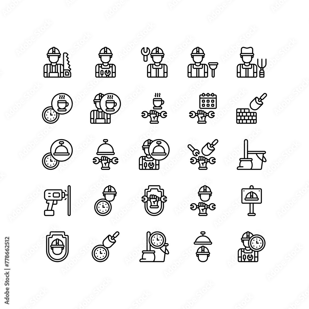 Set of labor day worker outline icon and illustration