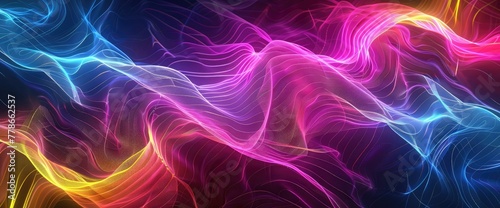 Loopable Background with nice abstract, futuristic colorful lines. Colorful Abstract Wavy Streaks,Neon Waves Background, Energy Light Lines Flow, Dark abstract background with glowing abstract waves