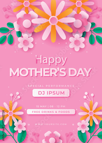 vector hand drawn mothers day event poster with blooming anemone flowers hand lettering text - mother's day and luminosity flares