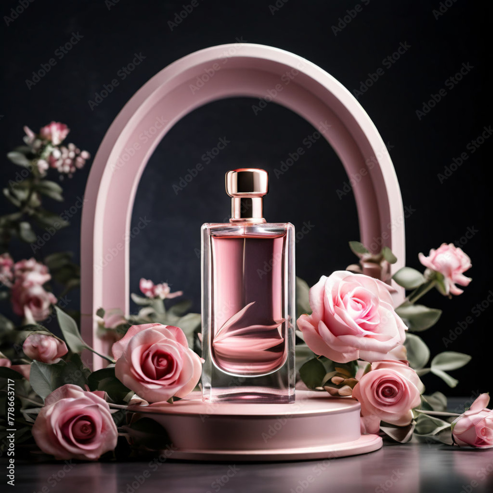 perfume bottle and rose perfume bottle and rose