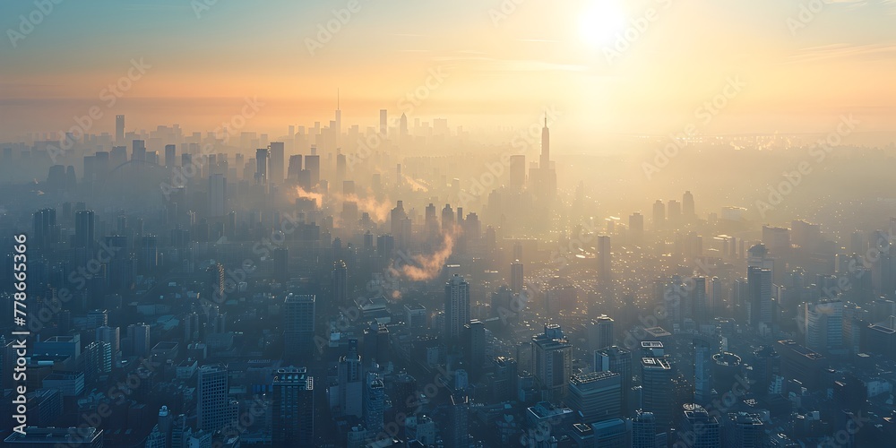 Sprawling Cityscape Illuminated by Midday Sun Casting Minimal Shadows Offering Clarity and Openness for Copy space
