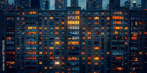 Gradual Lighting of the City Skyline at Nightfall a Visual Symphony of Illuminated Windows Capturing Urban Life