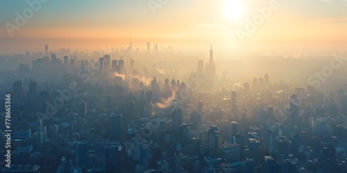 Sprawling Cityscape Illuminated by Midday Sun Casting Minimal Shadows Offering Clarity and Openness for Copy space