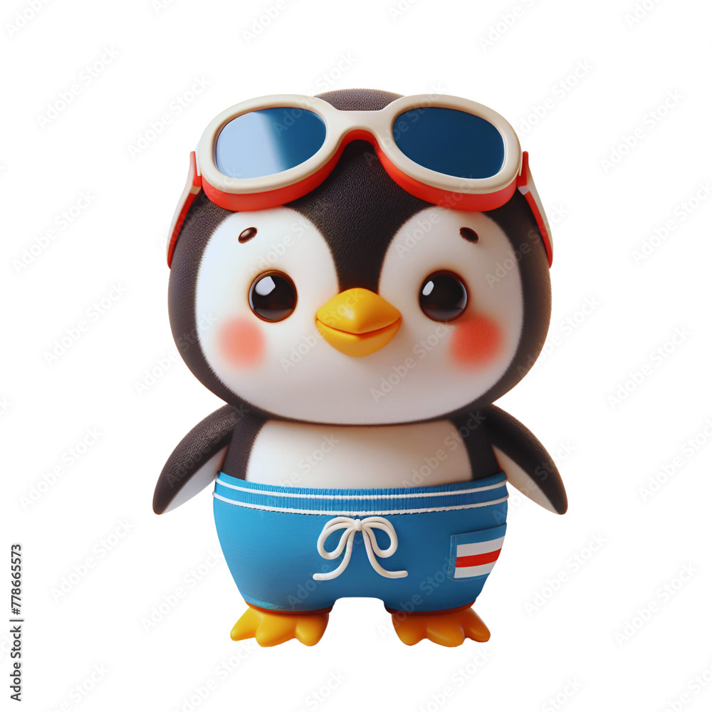 Fototapeta premium Cute penguin collection wear swimming suit in summer png.
