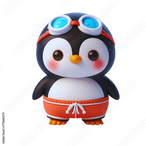 Cute penguin collection wear swimming suit  in summer png.