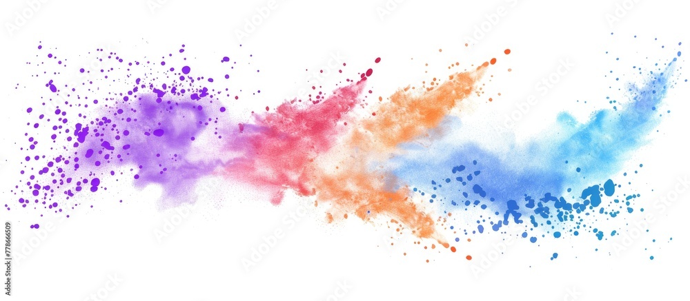 Vibrant powder particles create a colorful cloud dispersing in the air