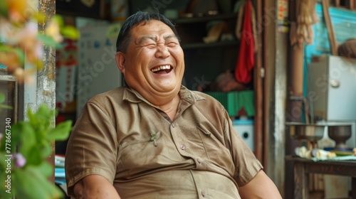 A laughing man with a big belly (funny looking people)