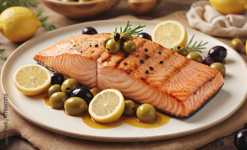 salmon with olives and lemon