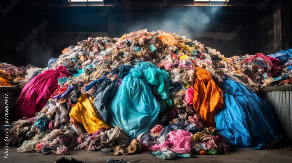 Clothing Scraps in Municipal Waste Sorting Facility 