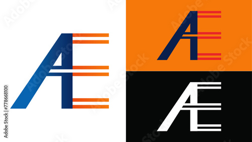 Simple and customized AE alphabetic logo design with Blue/Orange color combo
