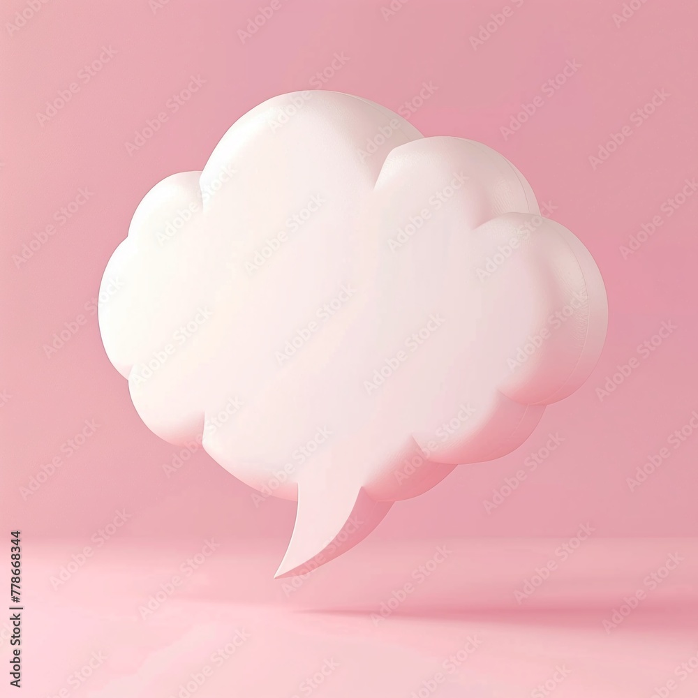 Against pink serenity, embrace the potential of a blank white speech bubble, awaiting your words