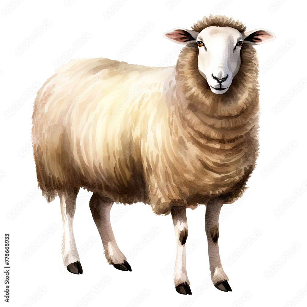 Fototapeta premium AI-generated watercolor cute Sheep clip art illustration. Isolated elements on a white background.