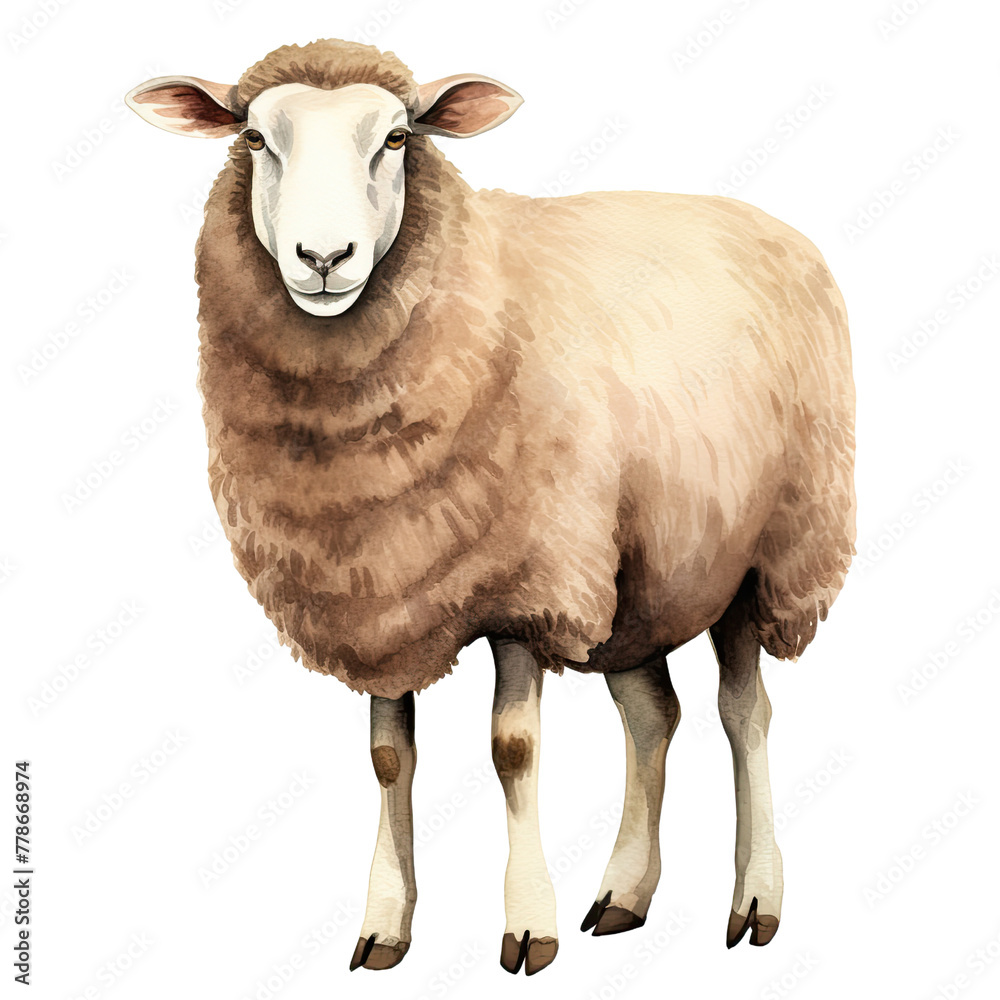 AI-generated watercolor cute Sheep clip art illustration. Isolated elements on a white background.