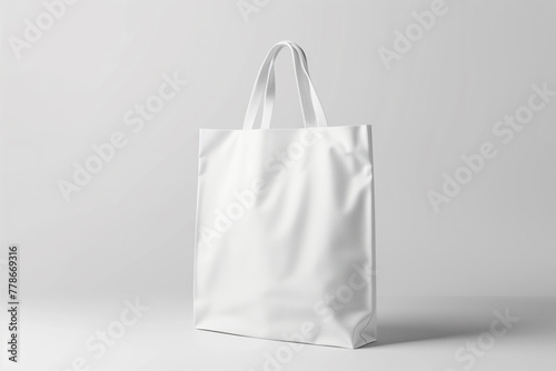 Blank white eco-friendly tote bag mockup with shadow.