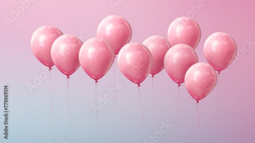 Illustration of image of pink helium party balloons floating