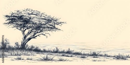 Sparse Acacia Tree Offering Shade in the Vast Savannah Landscape photo
