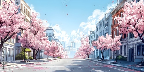 Breathtaking Springtime Floral Streetscape with Blooming Dogwood Trees in an Urban City Setting photo