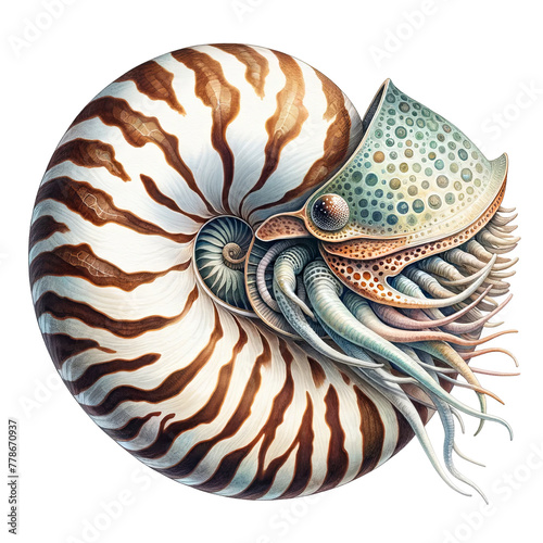 Ancient Mariner's Jewel,Nautilus in Exquisite Watercolor Underwater Clipart