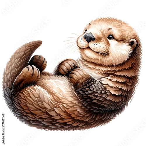 Playful Waters,Sea Otter in Charming Watercolor Underwater Clipart
