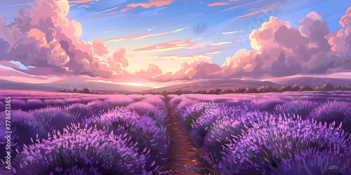 Lavender Fields Stretching to the Horizon Serene Vista of Color and Calming Fragrance