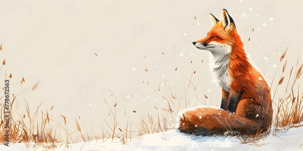 Fototapeta premium Cunning Fox Pausing in the Snow Embodiment of Wilderness Survival