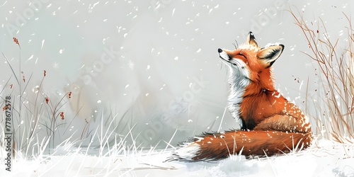 A Thoughtful Fox Resting Peacefully in the Snowy Wilderness Embodying the Beauty of Solitude and Resilience