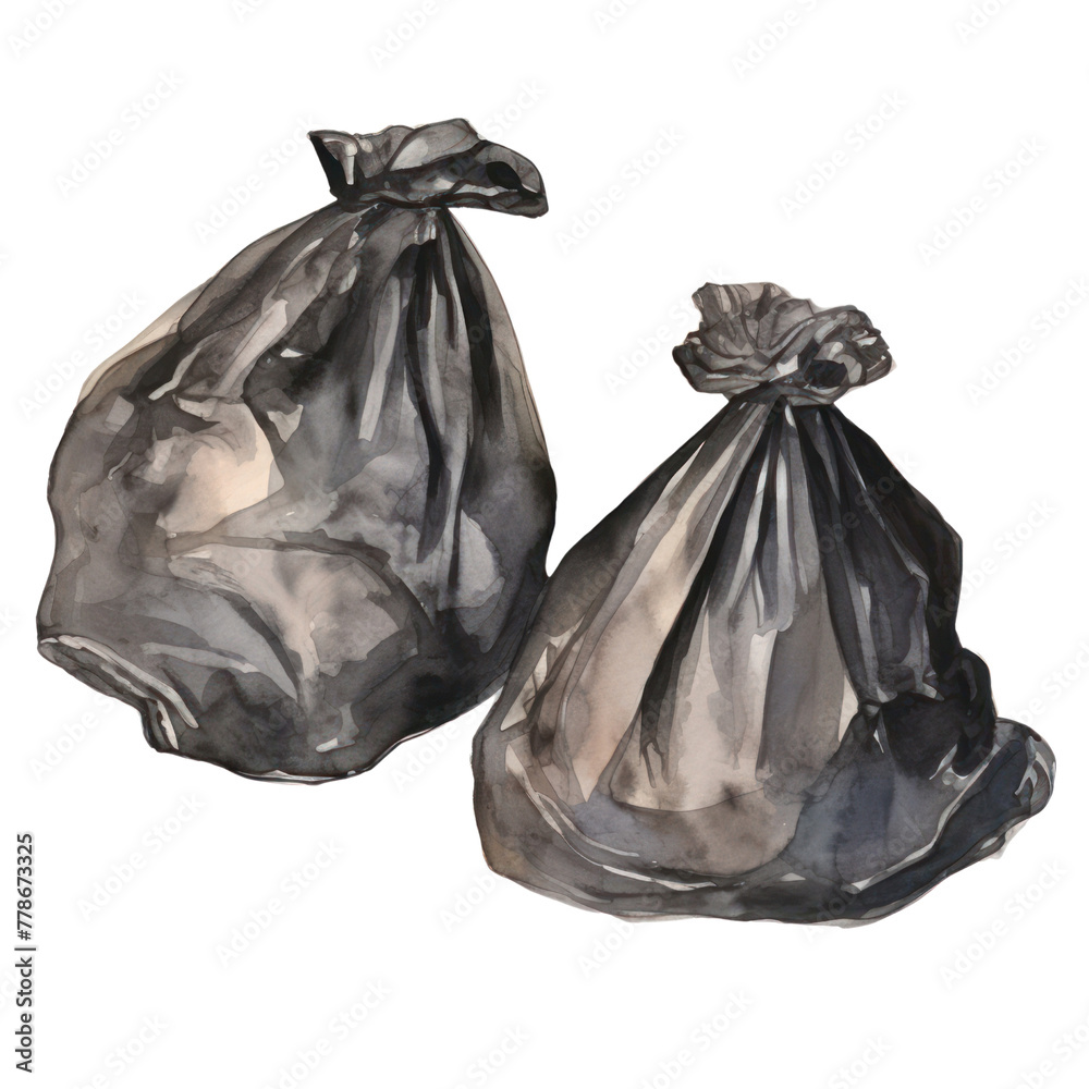 Garbage bags watercolor isolated white background