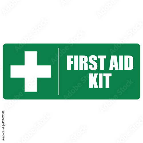 Isolated green rectangle label of medical first aid kit, printable sign