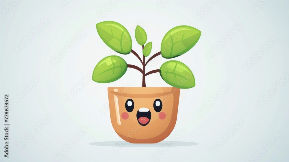 Adorable cartoon character of a plant in a pot, kawaii style Adorable cartoon character of a plant in a pot, kawaii style