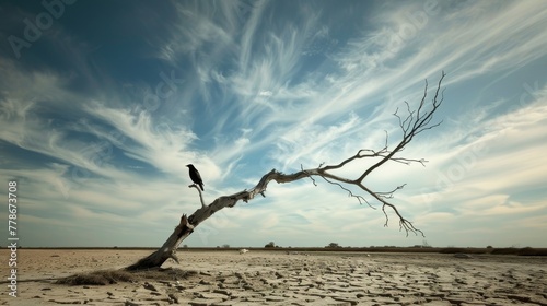 A single bird rests on the ...