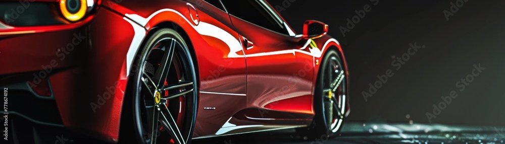 Cropped image of sport car on dark background