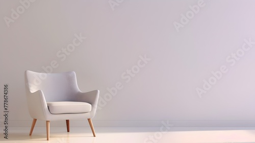 Minimalist interior design concept with a single white chair. Modern furniture with elegant simplicity in a spacious room. Ideal for contemporary decor themes. AI