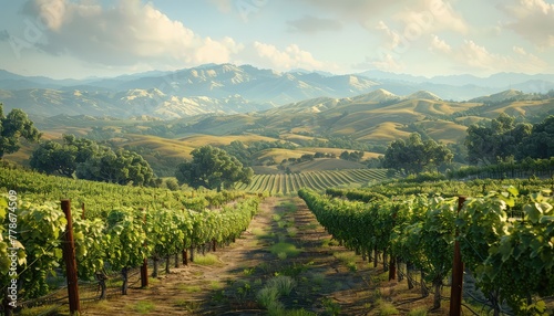 Vineyard Vista  Rows of grapevines stretching across rolling hills  showcasing the beauty and bounty of wine country