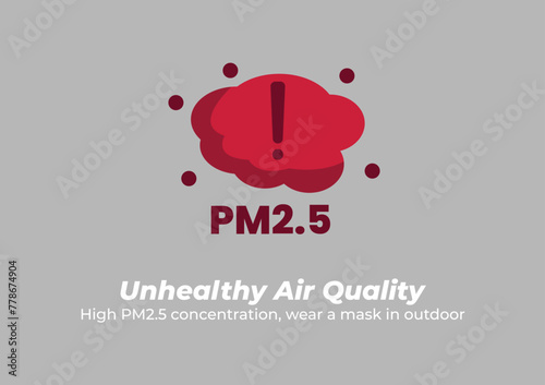 Unhealthy air quality is indicated by a high P.M 25 concentration. Air pollution. Fun vector illustration. Environmentally poster.