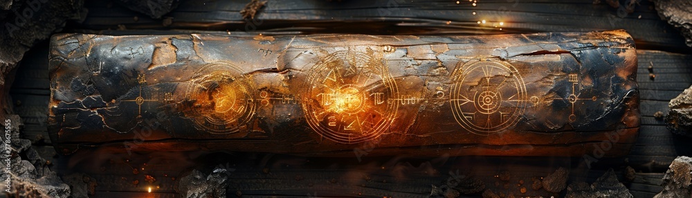 Fototapeta premium Ancient divination bones etched with symbols of the cosmos