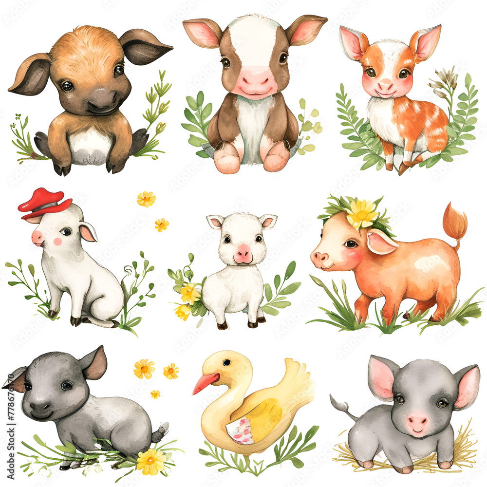 animal, cartoon, dog, set, illustration, pet, vector, cat, farm, cow, animals, collection, funny, cute, pig, horse, baby, sheep, bear, comic, wild, puppy, lion, rabbit, mammal